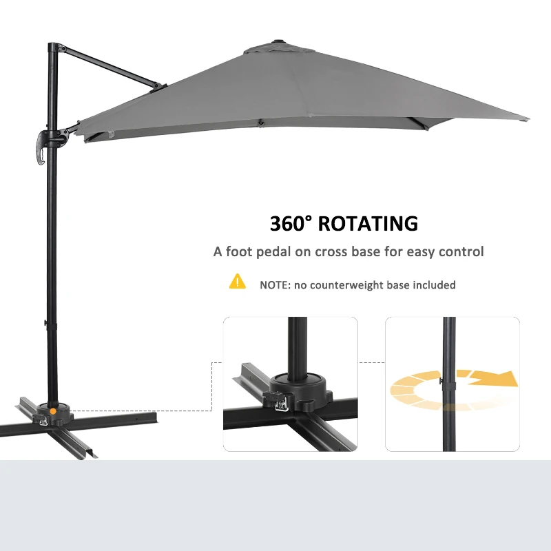Outsunny 2.7 x 2.7 m Cantilever Parasol, Square Overhanging Umbrella with Cross Base, Crank Handle, Tilt, 360° Rotation and Aluminium Frame, Grey