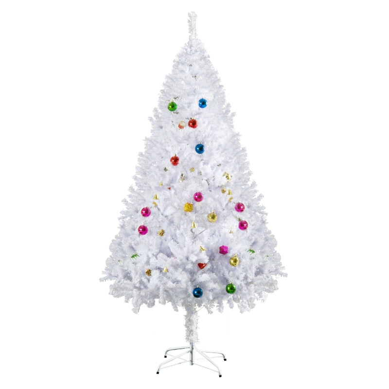 HOMCOM 6ft Artificial PVC Christmas Tree w/ Ornaments White