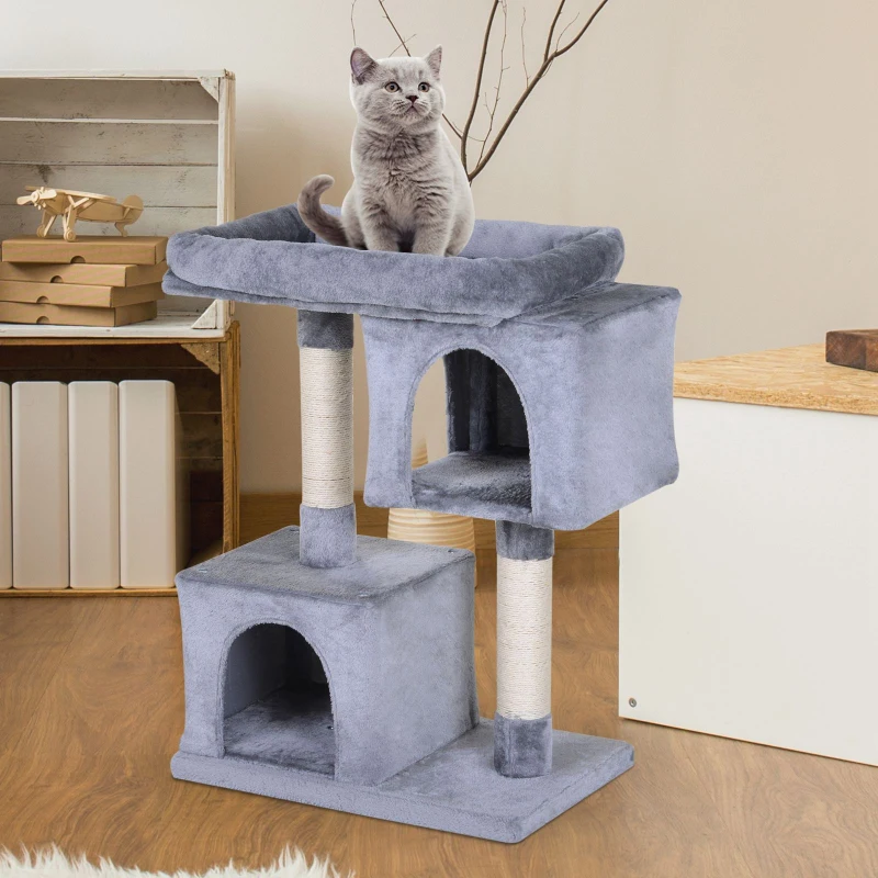 PawHut Cat Tree w/ Sisal-Covered Scratching Posts Multi-Level 3 Tier Freestanding Cat Bed Condo