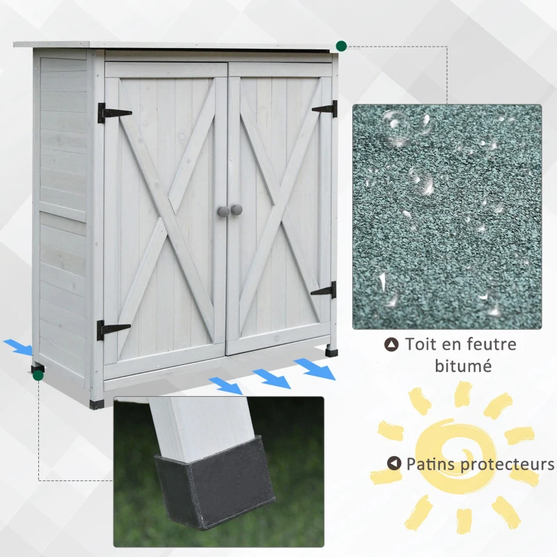 Outsunny Garden Shed Wooden Storage Shed Fir Tool Cabinet with Shelves Double Door Grey
