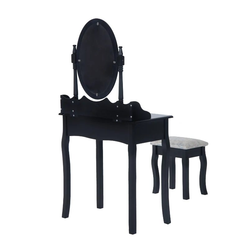 HOMCOM Dressing Table Set W/Mirror and Stool-Black