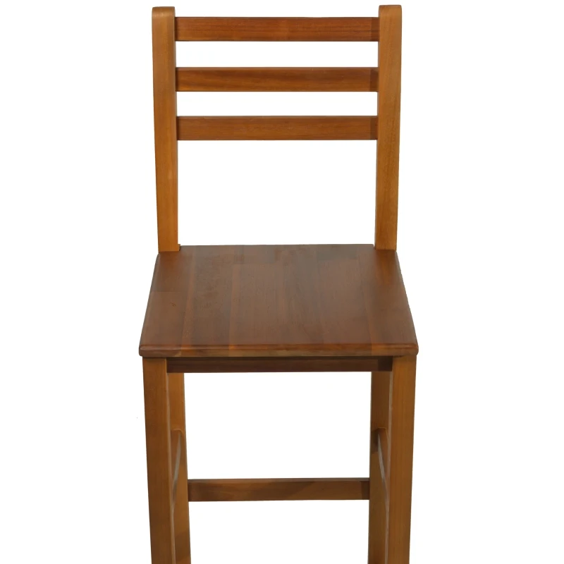 HOMCOM 2 PCs Bar Stools Chairs  W/ Footrest, Acacia Wood-Teak Colour