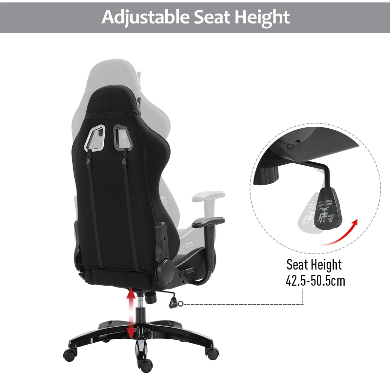 Vinsetto Racing Gaming Chair Reclining Rocker Office Swivel Adjustable Height Seat w/ Headrest, Lumbar Pillow Grey