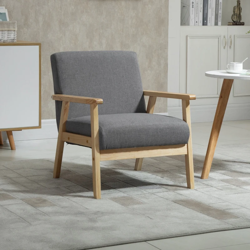 HOMCOM Minimalistic Wooden Frame Accent Chair, with Padded Seat