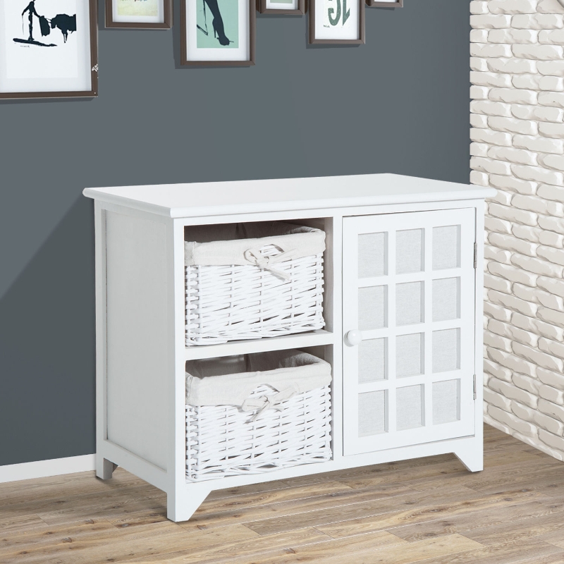 HOMCOM Entry Storage Cabinet W/2 Baskets&Cabinet-White