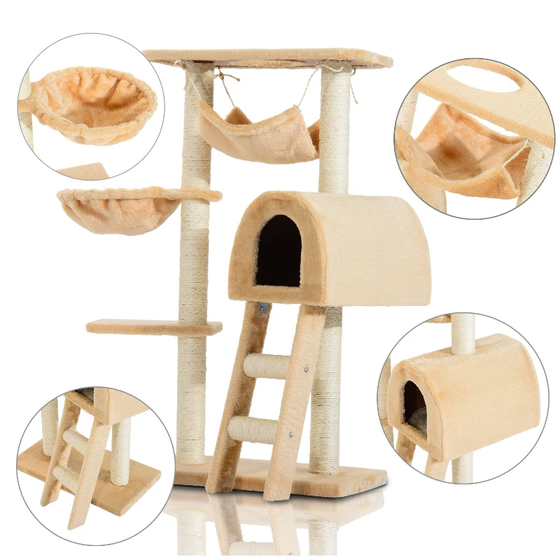PawHut Cat Tree for Indoor Cats Kitten Activity Centre Scratch Scratching Scratcher Climber Post Rest Bed Toy 100cm