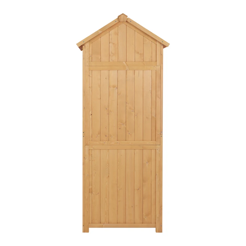 Outsunny Small Shed, Tall Slim Wooden Garden Shed with 3 Removable Shelves and Roof Hatch, Compact Outdoor Tool Storage Cabinet with Asphalt Roof and Door Latch, 77 x 54.2 x 179 cm, Burlywood