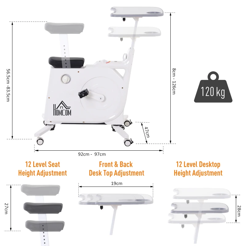 HOMCOM Steel Collapsing Portable Exercise Bike w/ Table Top Desk White