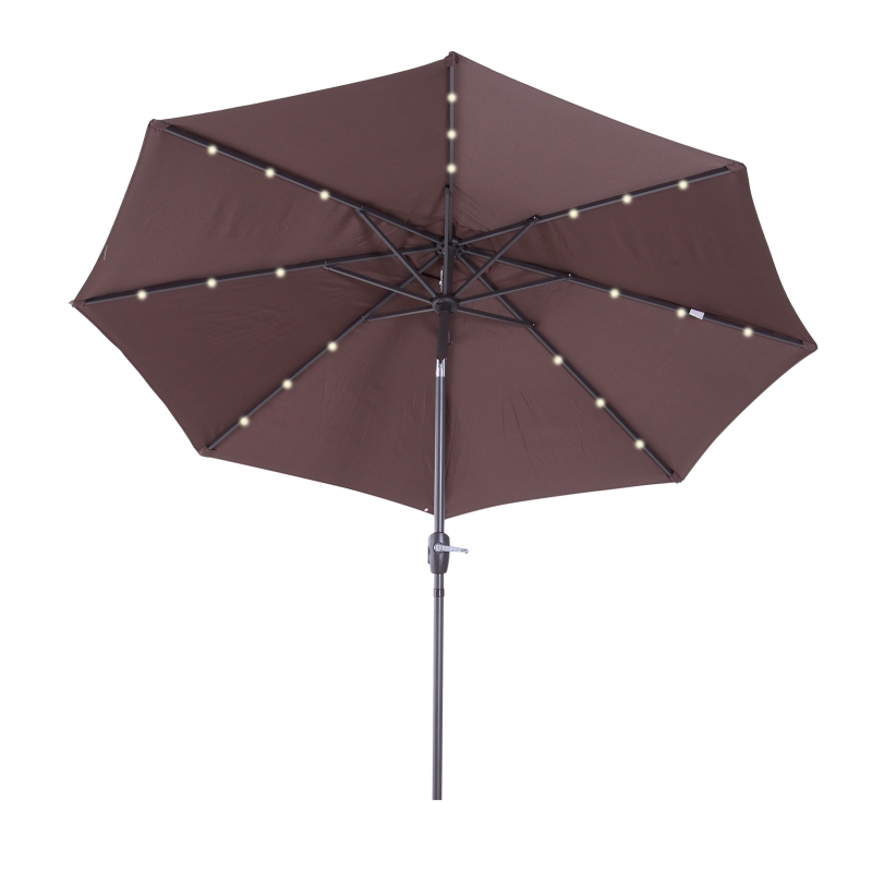 Outsunny Umbrella Parasol 24 Solar LED-Brown/Coffee