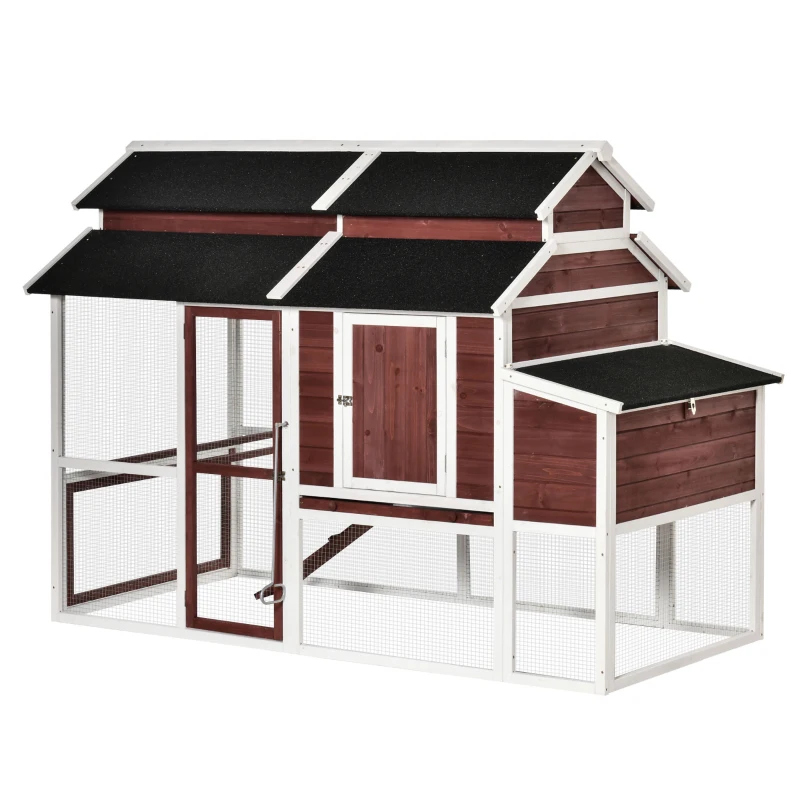 PawHut Large Chicken Coop with Run Poultry Coops Cages Hen House Wooden Chicken Run, Nesting Box, Removable Tray, Waterproof Asphalt Roof 207 x 105 x 145cm