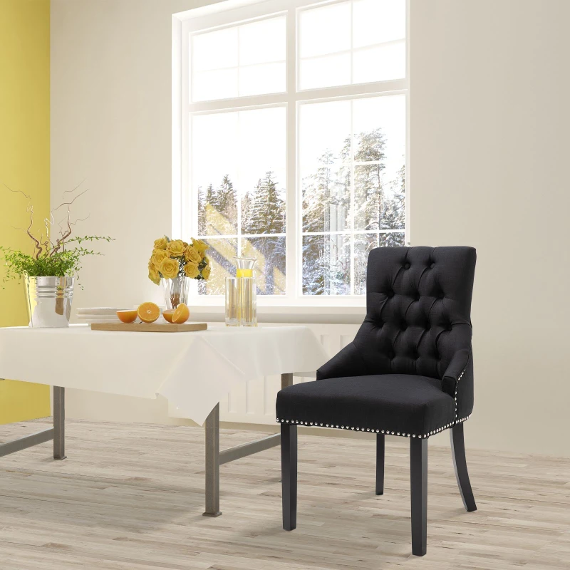 HOMCOM Dining Accent Chair Elegant Chic Home Business Linen Upholstery Wood Frame Black