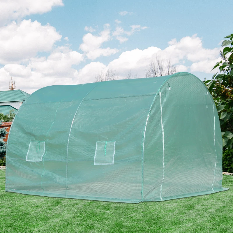 Outsunny Walk-in Tunnel Greenhouse Garden Warm House Planting Shed Powder Coated Frame -300L x 300W x 210H cm