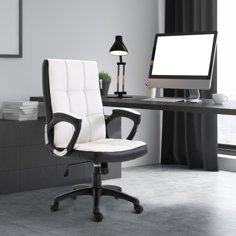 Vinsetto Office Chair Desk Computer Chair W/PU Leather Sponge Nylon, 65.5W x 69D x 109-118Hcm-White/Black