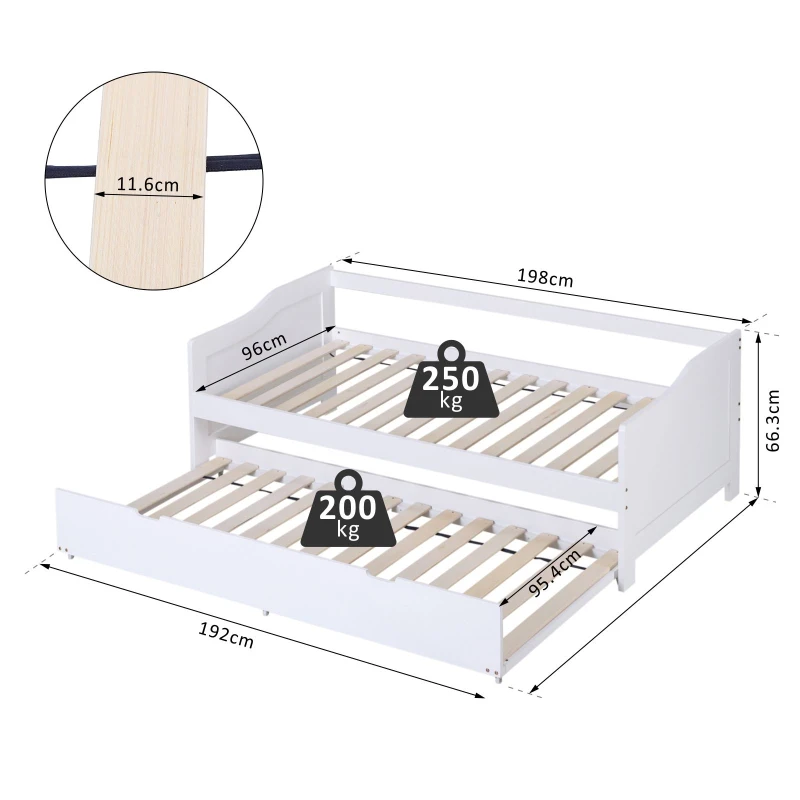 HOMCOM Single Trundle Bed in Double Layer Frame w/ Underbed Storage Drawer White