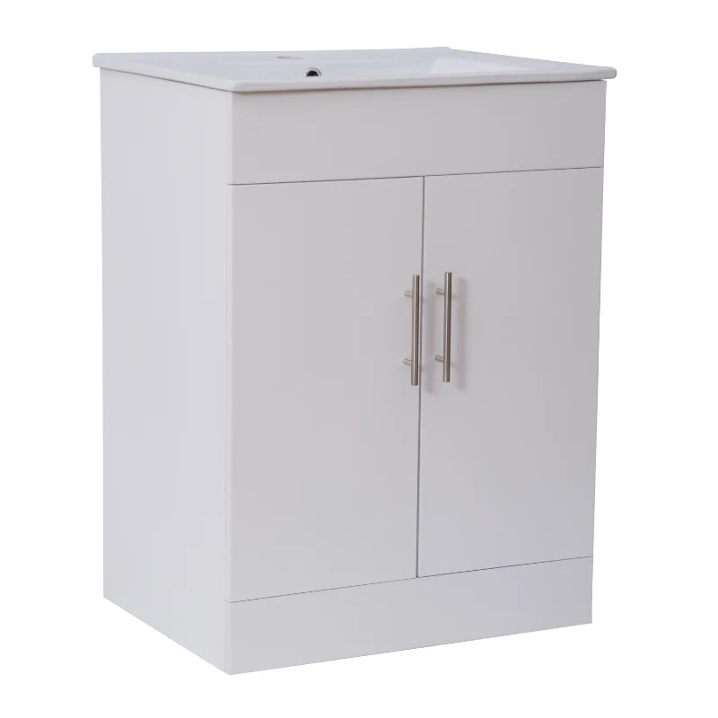 HOMCOM 2 Door Vanity Unit & Ceramic Basin, (82 x60 x46.5cm)-White