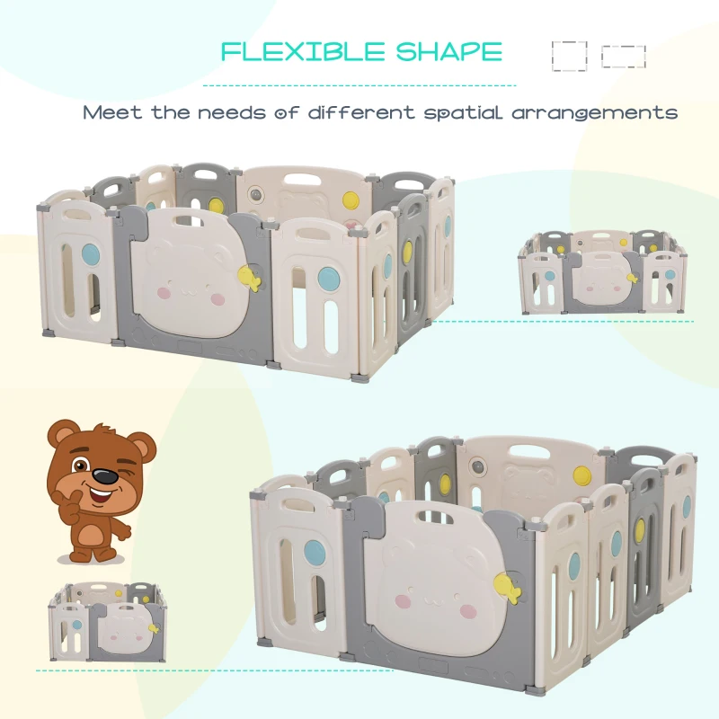 HOMCOM 12 Panel Foldable Baby Playpen Safety Play Yard Kids Activity Center Fence for Home Indoor Outdoor w/ Toys HDPE