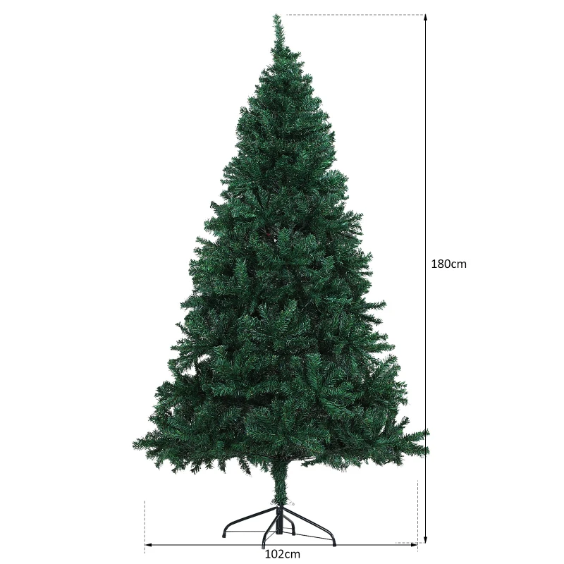 HOMCOM 6FT Artificial Christmas Tree Plain Spruce with 1000 PVC Tips Metal Base Stand