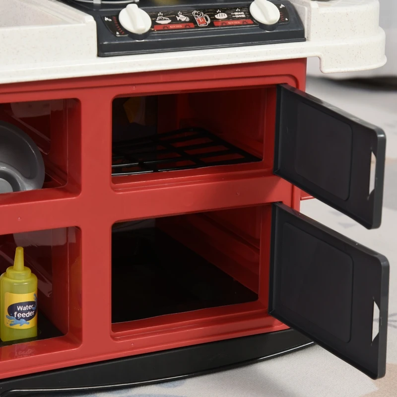 HOMCOM 52 PCs Kids Kitchen Play set Role Play Game Toy w/ Lights Sounds Spray Sink Running Water Set for Toddlers Boys and Girls 3-6 Years Old