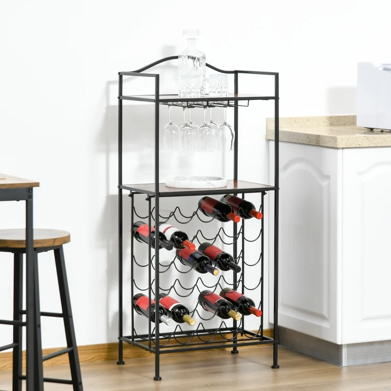 HOMCOM Wine Rack 30 Bottles Display Holder with Table Top & Glass Holders，Free Standing Storage Shelves for Kitchen, Pantry, Cellar, Bar (Dark Brown)