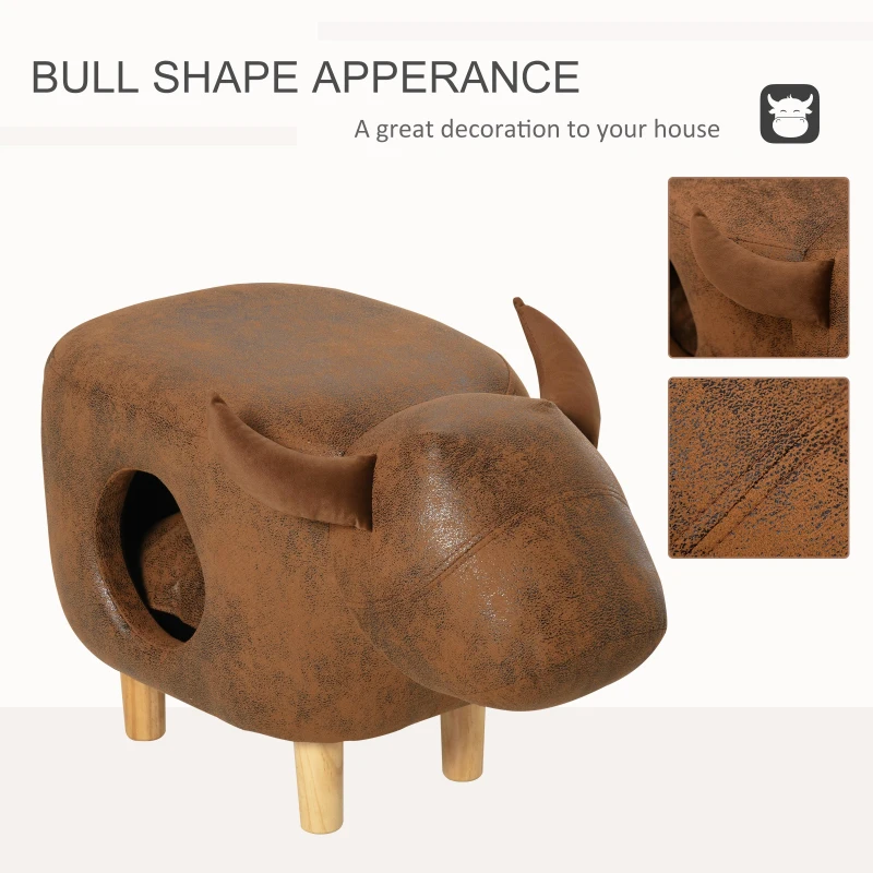 PawHut Cat House Animal Footstool Buffalo Ottoman Pet Condo Cave w/ Sleeping Cushion, Brown