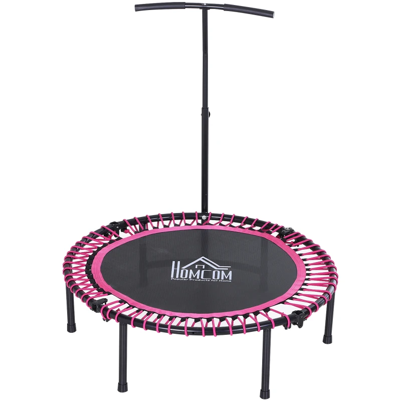 HOMCOM Mini Round Steel Frame Trampoline w/ Adjustable Handle Pink