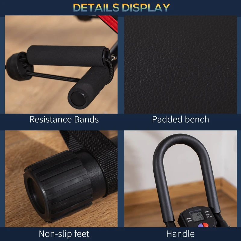 HOMCOM Adjustable Sit-Up Bench, Core Workout Abdominal Strength Building, Foldable Design w/ Bands for Home Gym Exercise Black