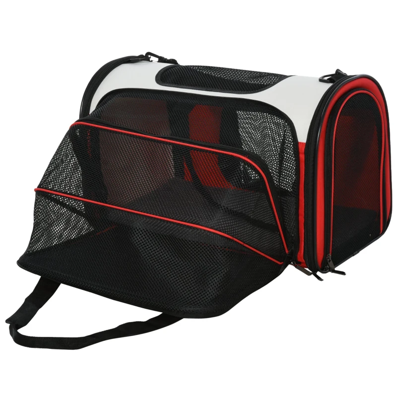 PawHut Polyester Net Expandable Medium Pet Carrier Red/White