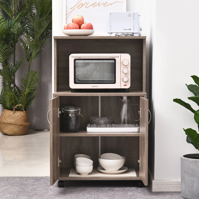 HOMCOM Kitchen Trolley 2-Door Cabinet W/Wheels, 60.4Wx40.3Dx97Hcm-Grey