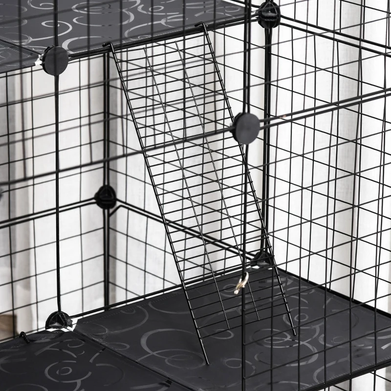 PawHut Pet Playpen DIY Small Animal Cage Enclosure Metal Wire Fence 39 Panels with 3 Doors 2 Ramps for Kitten Bunny Chinchilla Pet Mink Black