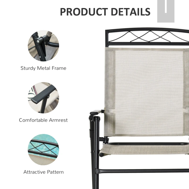Outsunny Outdoor Chairs Set of 2 Foldable w/ Texteline Fabric for Garden Balcony Poolside