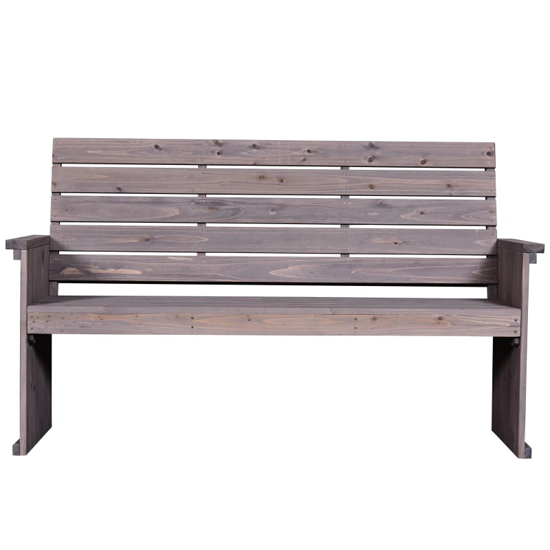 Outsunny 3-Seater Garden Bench Solid Fir Wood Outdoor Armrest Chair High Back Loveseat