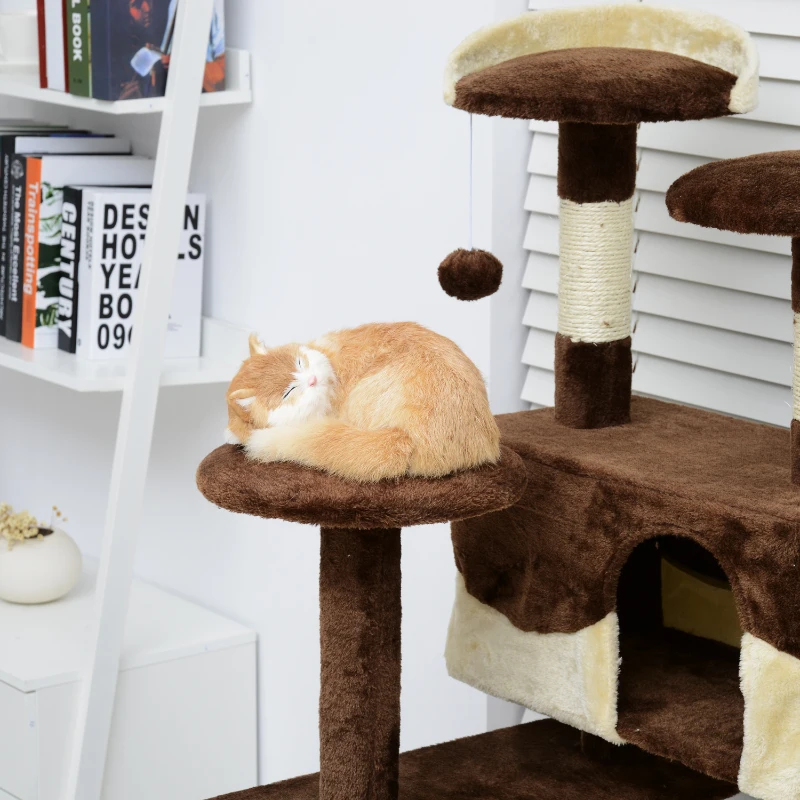 Pawhut Cat Tree Cat Condo W / Kitty Play Hammock-Coffee/Cream