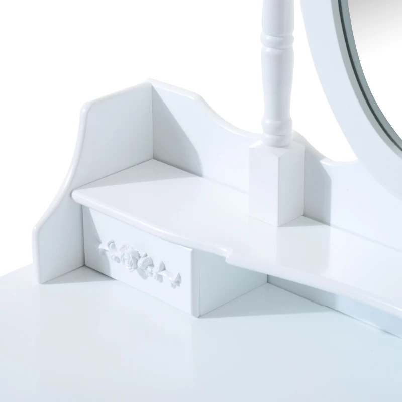 HOMCOM Shabby Chic Dressing Table Jewelry Cosmetic Vanity Set Makeup Dresser 7 Drawers 2 Dividers White w/ 3 Mirrors & Stool