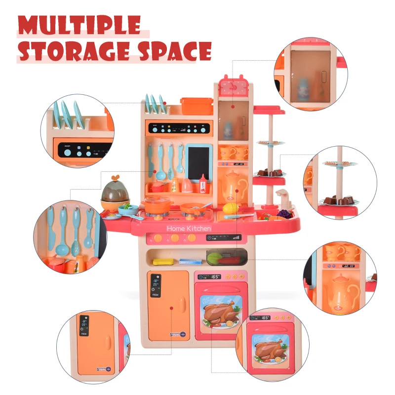 HOMCOM Kids Pretend Play Plastic Kitchen Set Pink