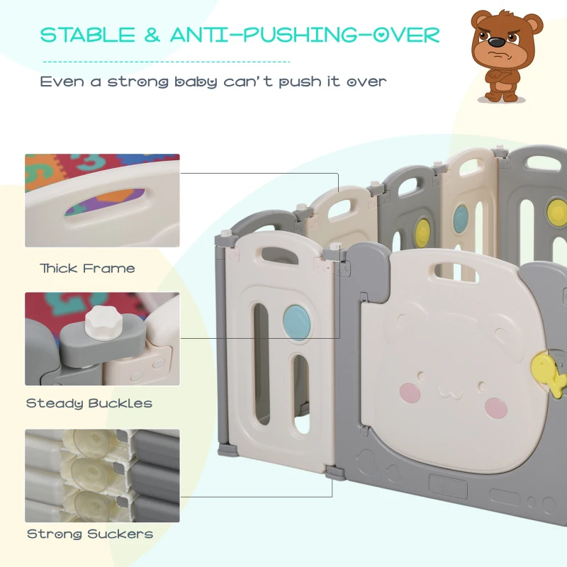 HOMCOM 12 Panel Foldable Baby Playpen Safety Play Yard Kids Activity Center Fence for Home Indoor Outdoor w/ Toys HDPE