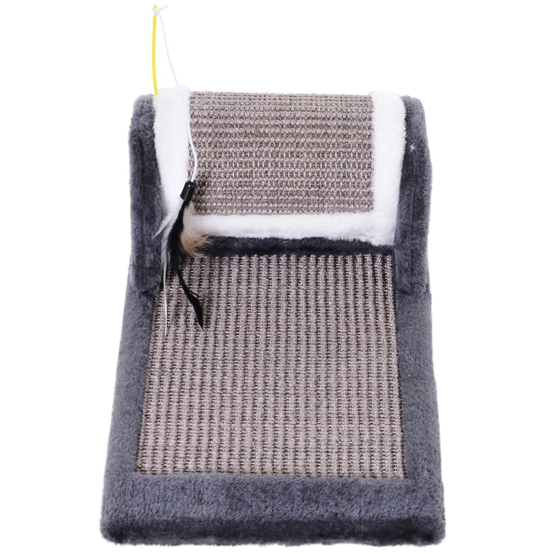 PawHut Cat Scratching Pad Board Mat Kitten Pet Play Toy Activity Center Scratcher Roller Perches Platform Grey
