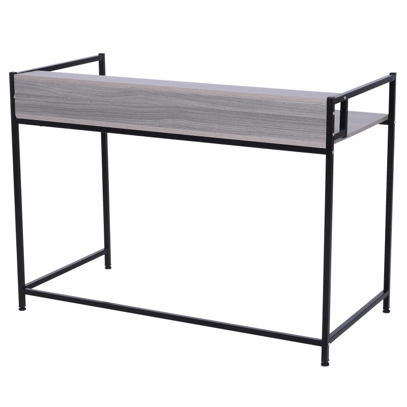HOMCOM Computer Writing Desk Wood Top Metal Frame PC Laptop Study Table W/ Rasied Shelf Rack Workstation Home Office Grey Oak