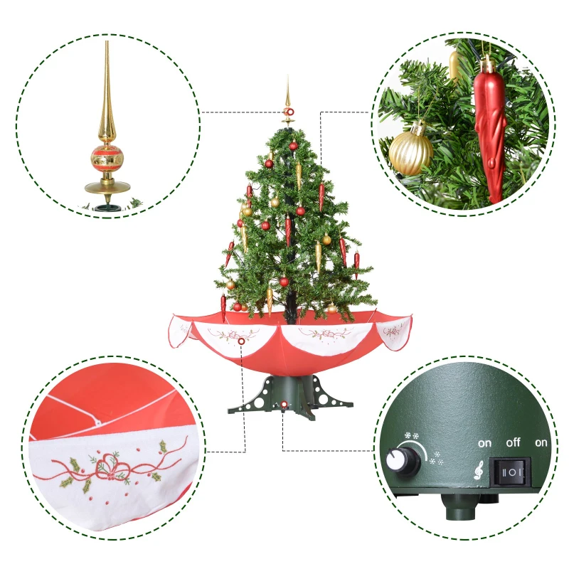 HOMCOM Snow Fall Artificial Christmas Tree w/ Musical Umbrella Base & Ornaments