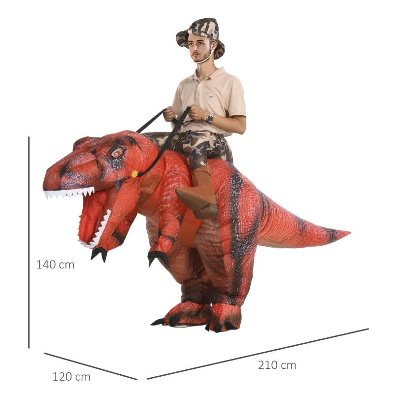 HOMCOM Polyester LED-Lit Inflatable T-Rex Costume Red