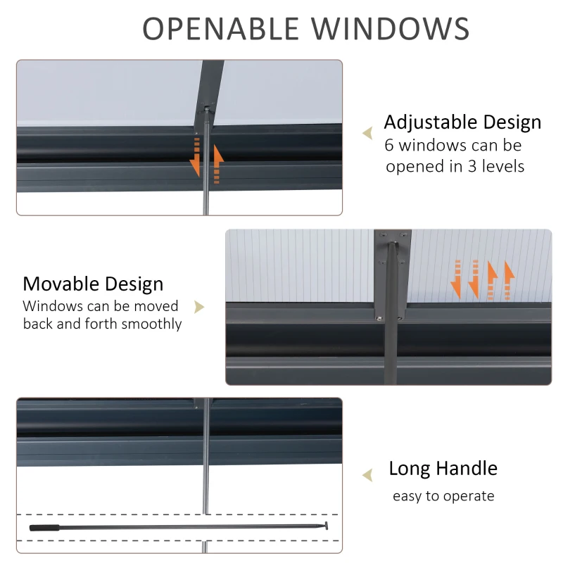 Outsunny 4 x 3(m) Outdoor Hardtop Pergola PC Roof Aluminium Gazebo Garden Sun Shelter Pavilion with Adjustable Windows, Handle