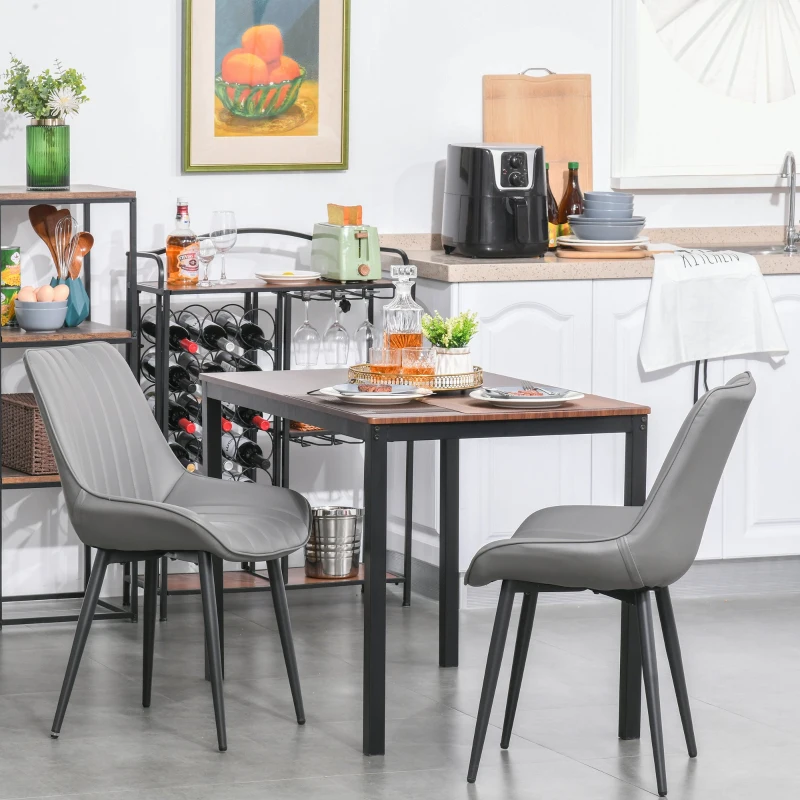 HOMCOM Set Of 2 PU Dining Chairs w/ Cushion Seat Steel Legs Foot Pads Ergonomic Back Home Kitchen Grey