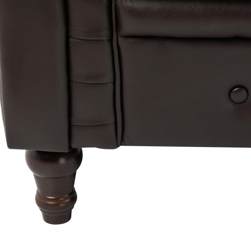 HOMCOM Tufted PU Leather 3-Seater Sofa on Solid Wood Legs Dark Brown