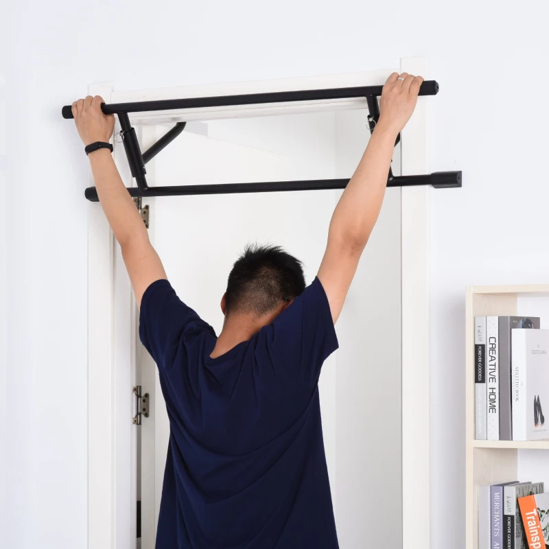 HOMCOM 102cm Home Door On Ground Pull-Up Bar with Metal Foam Handle Gym Exercise Safe Sturdy System Foldable Black