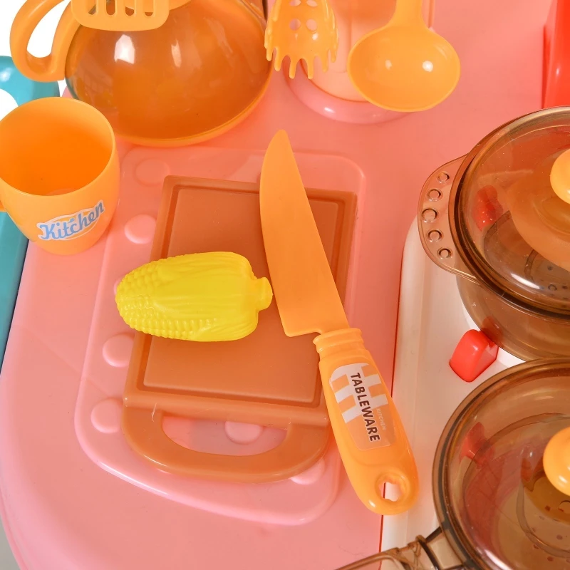 HOMCOM 51 Pcs Kids Children Kitchen Play Set w/ Oven Accessoires Sounds Lights Water Tap Food Utensils Appliances Toy Game for 3 Yrs+
