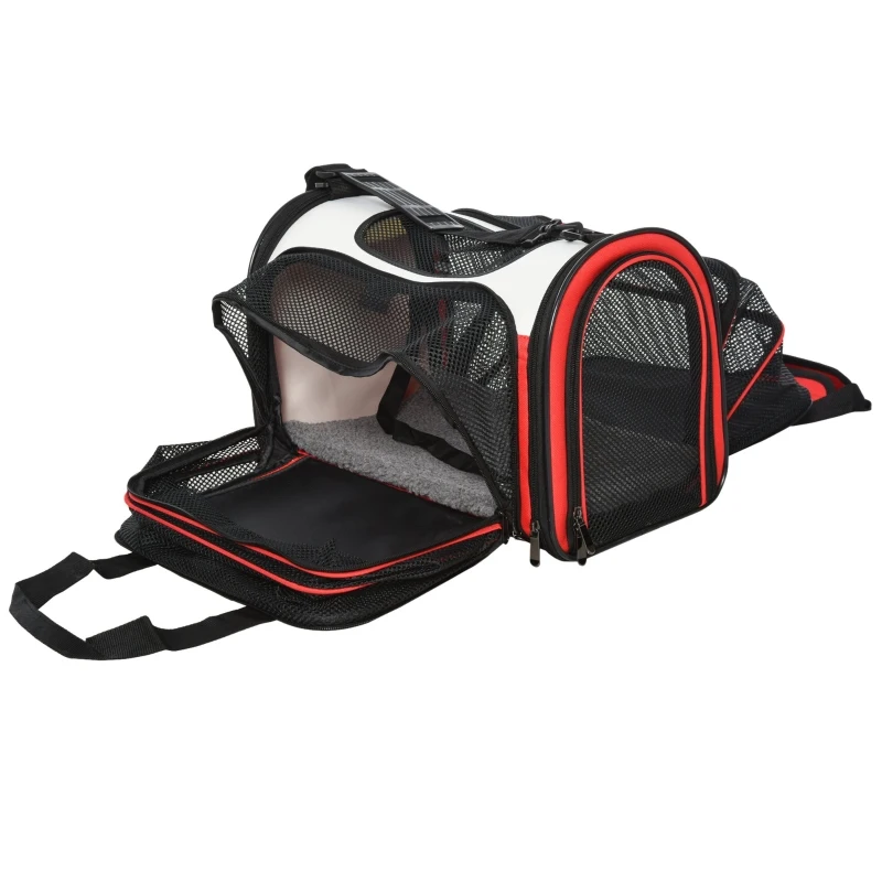 PawHut Polyester Net Expandable Small Pet Carrier Red/Black