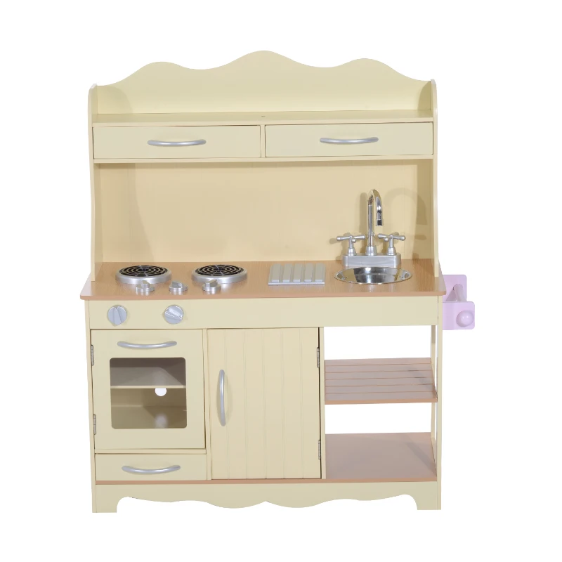 HOMCOM Children's MDF Pretend Play Home Kitchen Yellow