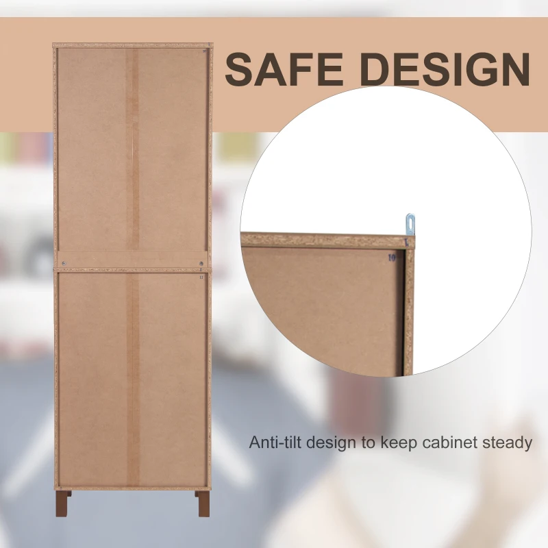 HOMCOM MDF Tall 4 Door Storage Cabinet w/ Mirror Brown