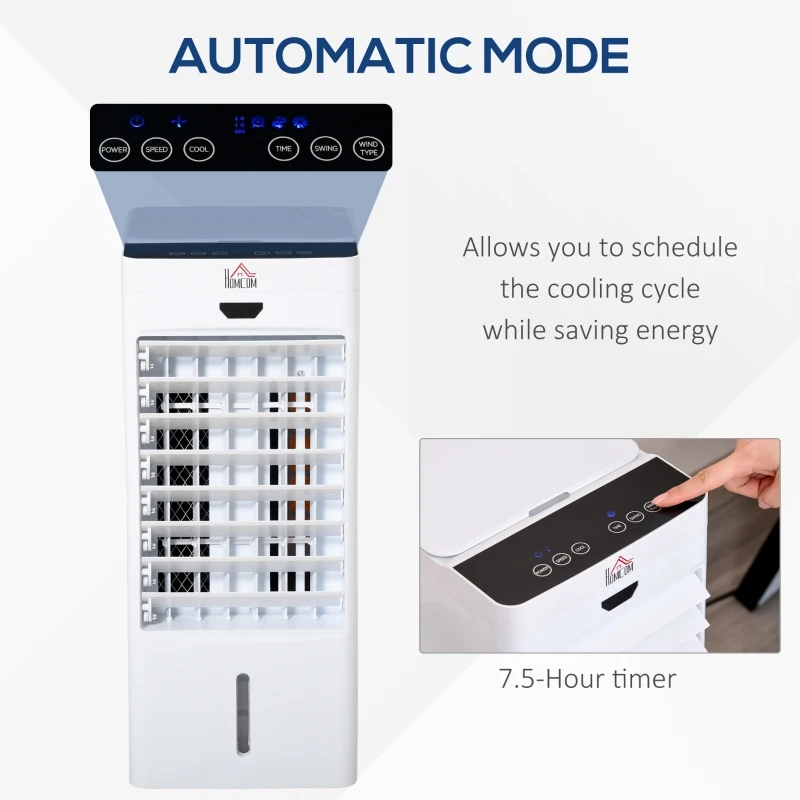 HOMCOM 4L Portable Air Cooler, Mobile Evaporative Cooler Humidifier with 3 Modes, 3 Fan Speed, Remote Controller, 7.5 Hour Timer, Swing and Ice Cooling Function for Bedroom, Dorm, Office