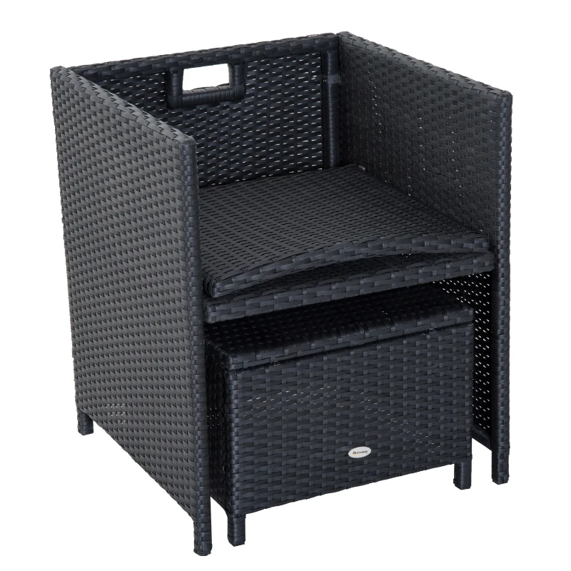 Outsunny Outdoor 11pc Rattan Garden Furniture Patio Dining Set 10-seater Cube Sofa Weave Wicker 6 Chairs 4 Footrests & 1 Table - Black