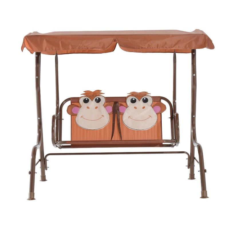 HOMCOM 2-seat Metal Kids Swing Chair-Brown